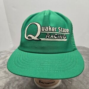 Vintage Quaker State Racing Trucker Hat Green Mesh Snapback Made in USA Cap